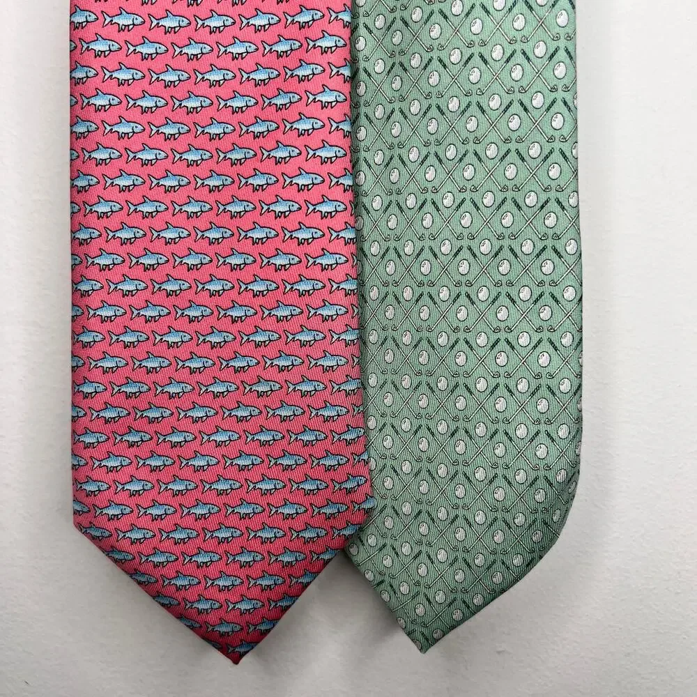 Vineyard Vines Silk Ties Golf/Fish Bundle of 2
